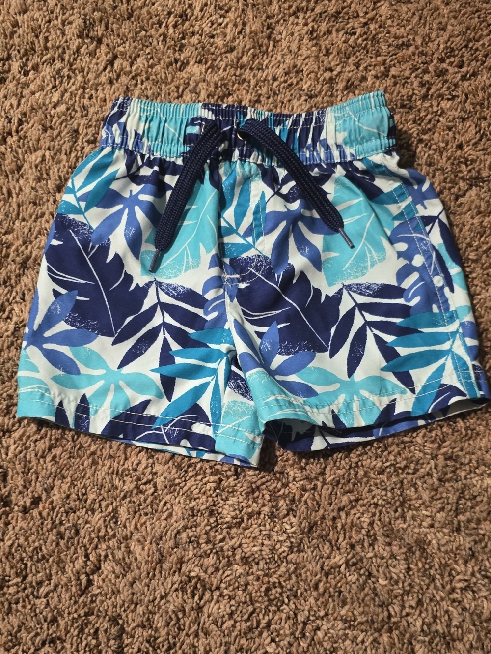 Carter's Blue & Navy Tropical Leaf Swim Trunks